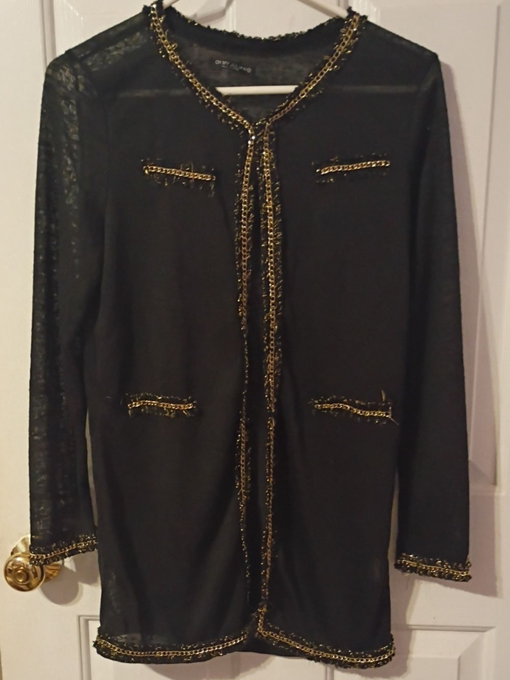 Oh My Juliana Black Chain-Trim Longline Jacket
